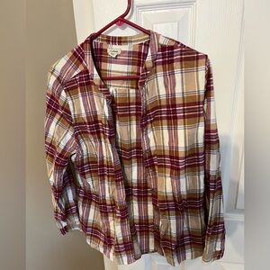 LL Bean Plaid Button-Up Shirt - Maroon and Cream